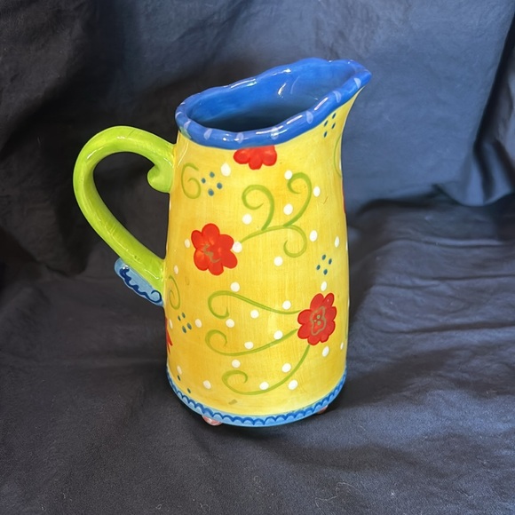 Footed Ceramic Pitcher Vase Kimberly Hodges Cupcakes and Cartwheels Yellow 5.5” - Picture 6 of 6